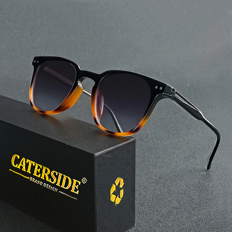 CATERSIDE kacamata hitam Retro bulat Pria Wanita, kacamata hitam desain merek Fashion Punk perjalanan luar ruangan UV400 nuansa propionik candi