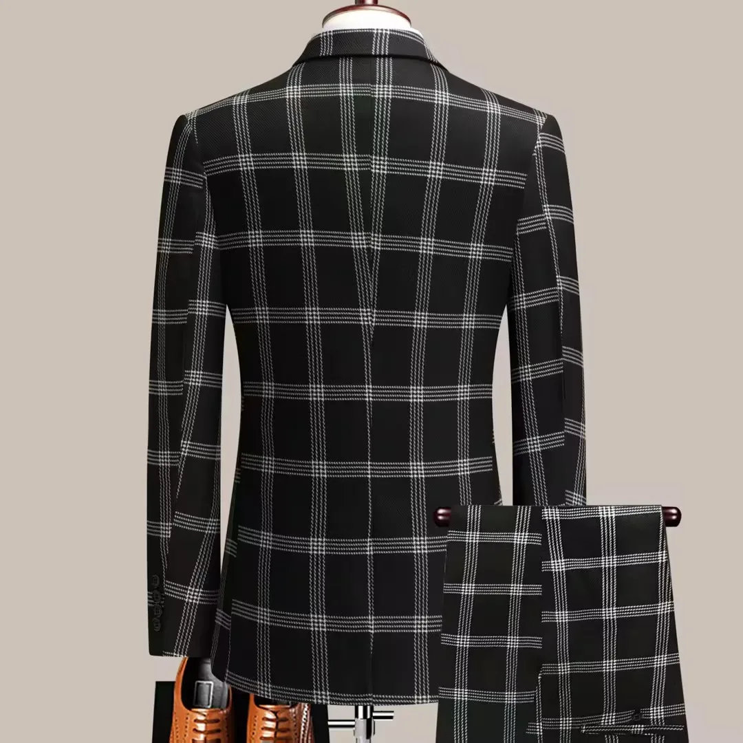 Customized Men Formal Suits Line Plaid Notched Lapel Two Button Slim Fit Office Daily Wear 2 Piece Business Jacket Pants Set