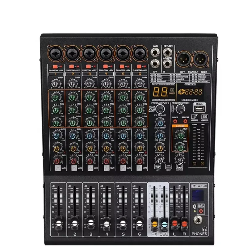 

NX600 NX800 Sound Box 6/8 Channel Blue-tooth Recording Audio Mixer Console With MP3/99DSP/2AUX/3-Band EQ/48V Phantom Power