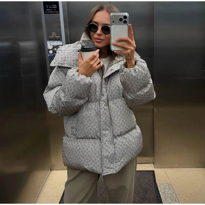 Hooded Stand Collar Fitted Puffer Coat Zip‑Up Oversized 2026 Winter Women Warm Padded Jacket Glam Causal Lady Cotton‑Padded Coat