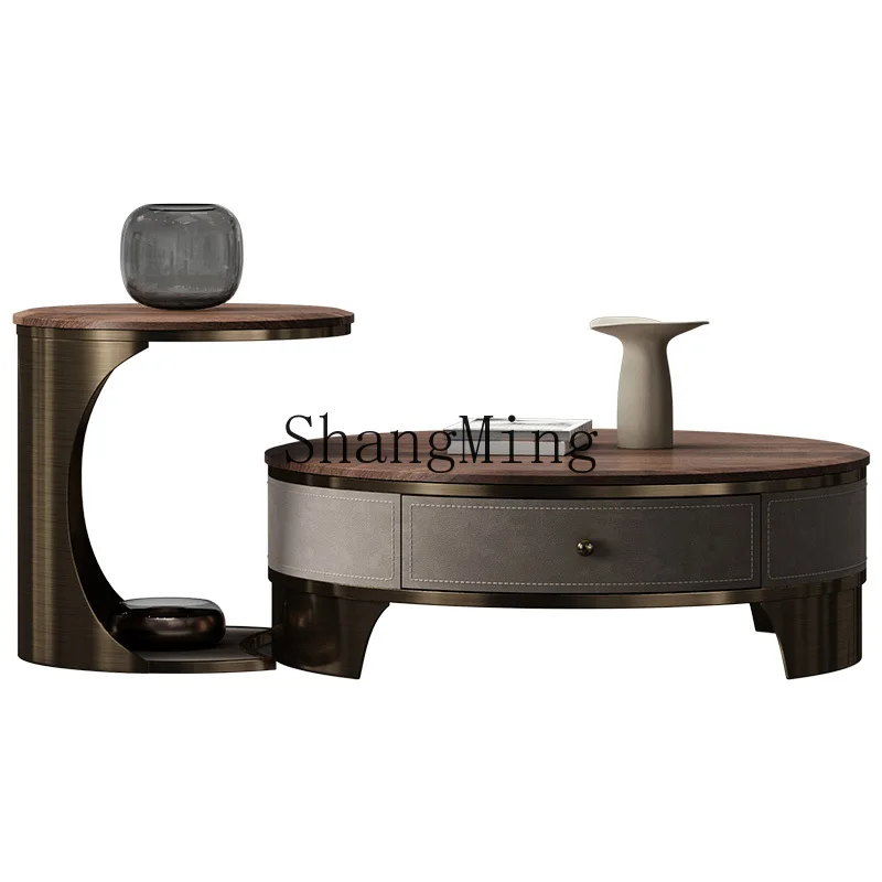 CL  luxury premium black walnut round coffee table villa living room coffee table minimalist
