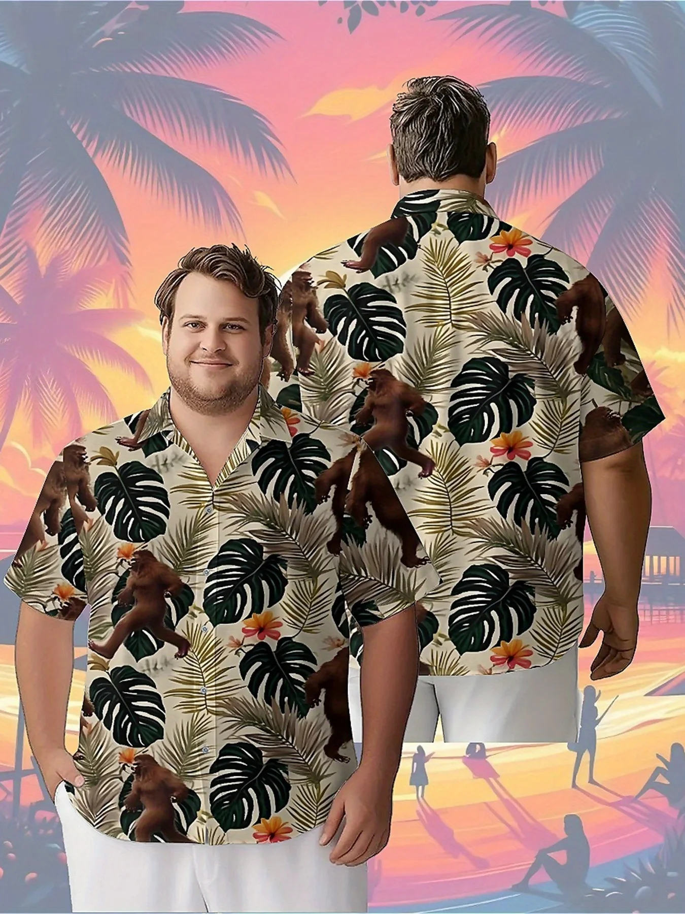 

Men's Plus Size Hawaiian Shirts Gorilla and Tropical Plants pattern,Unisex Baggy Aloha Shirts,summer Alternative Clothing