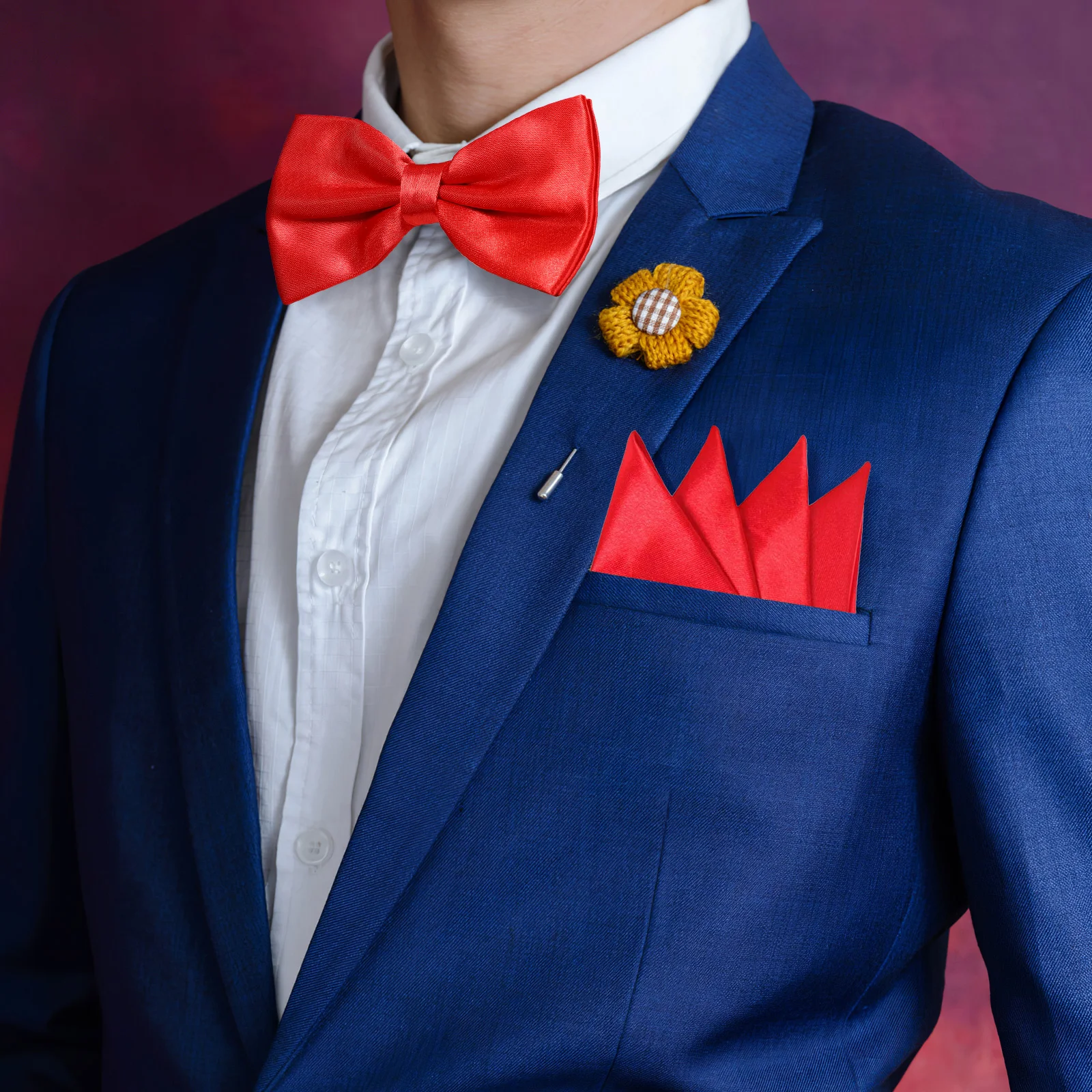 

3Pcs Men's Satin Bow Tie Cummerbund Pocket Handkerchief Set Elegant Adjustable Prom Wedding Tuxedo Accessories