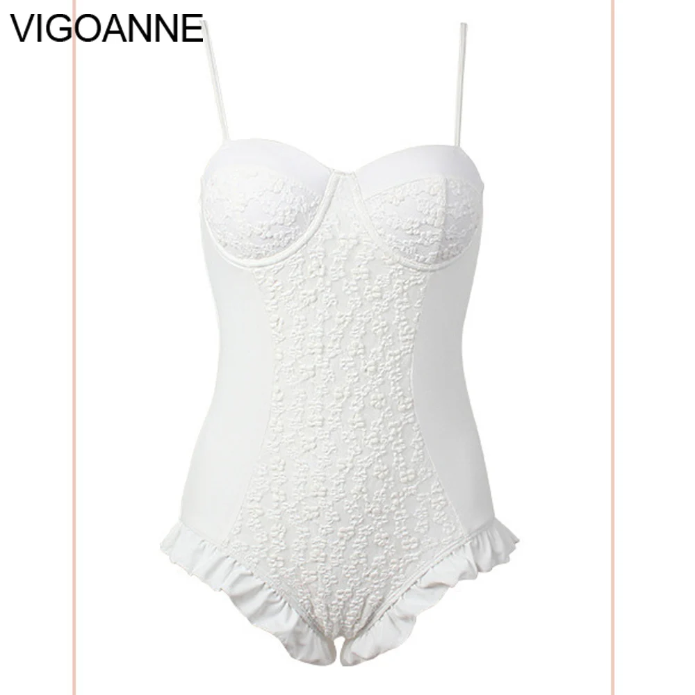 VigoAnne Solid Underwire Push Upชุดว่ายน้ําผู้หญิง2025เซ็กซี่Strapped One Pieceชุดว่ายน้ําเกาหลีปิดMonokiniชุดว่ายน้ําชายหาด