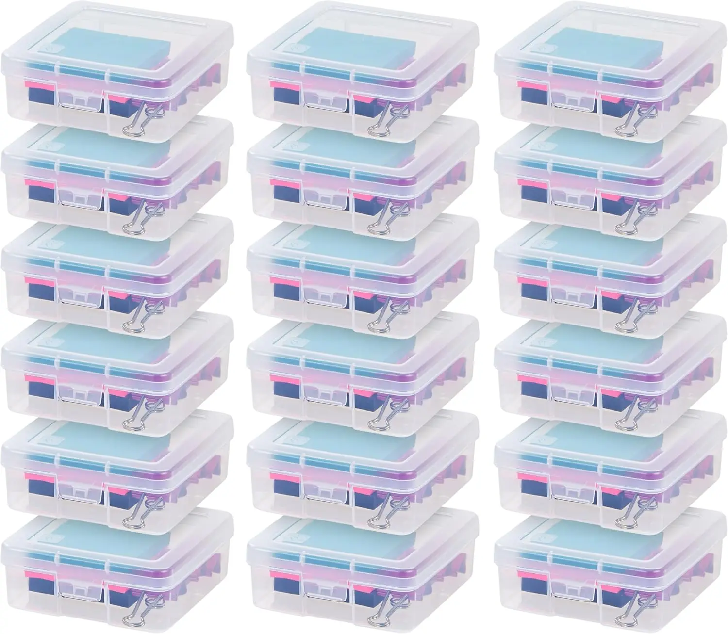 

Pencil Case Boxes, 18-Pack, |Made in USA|, Plastic Bead Organizing Containers with Snap Lid for Arts, Crafts, Ephemera, Stick