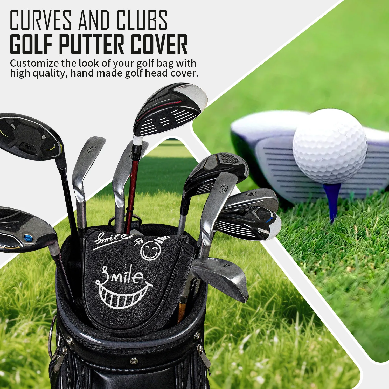 Golf Club Covers, Half-Circle Putter Covers,Magnetic closure Embroidered, Waterproof Putter Head Covers