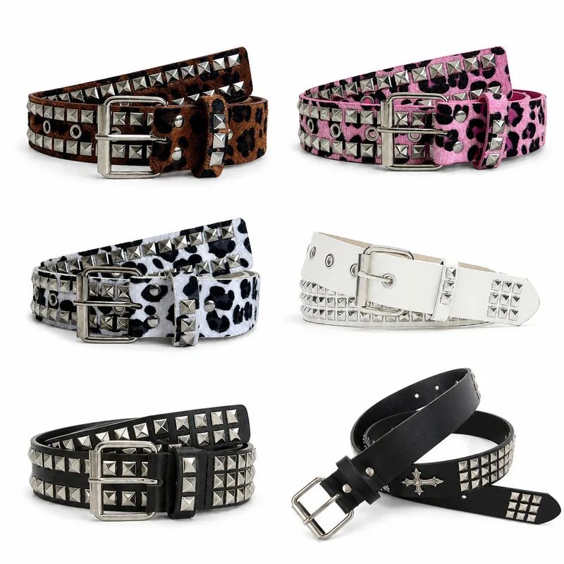 Men's and women's fashionable square bead rivet belts, punk and hip-hop clothing accessories