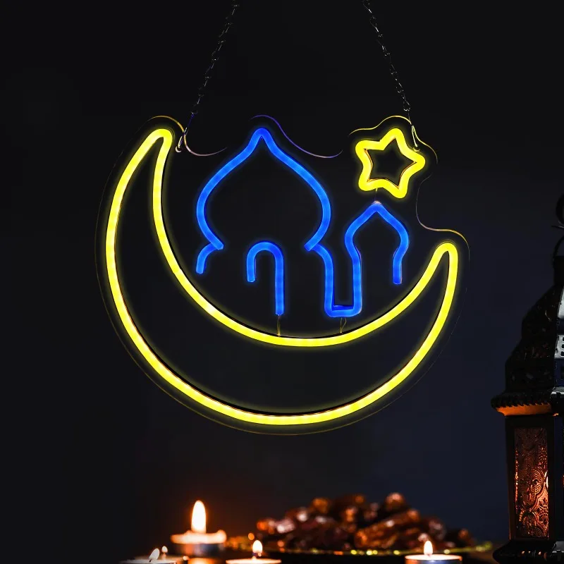 Ramadan Neon Sign Decorative Window Light Moon Star Wall Bedroom Living Room Acrylic Holiday Party Eid Gifts 5V USB