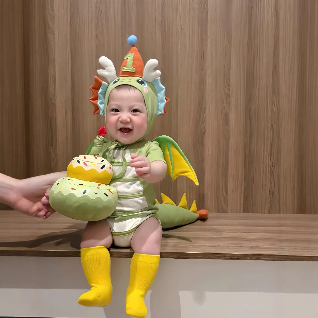 Korean Summer Baby Clothes Rompers Boys Girls Bodysuit Funny Dinosaur Overall  Onesie Korean Birthday Party Jumpsuits Onesie