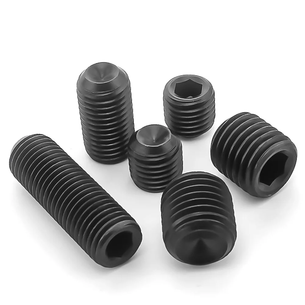 2-200pcs Hex Socket Head Screws Grub Screw Headless Set Screw Grade 12.9 Steel Black M4 M5 M6