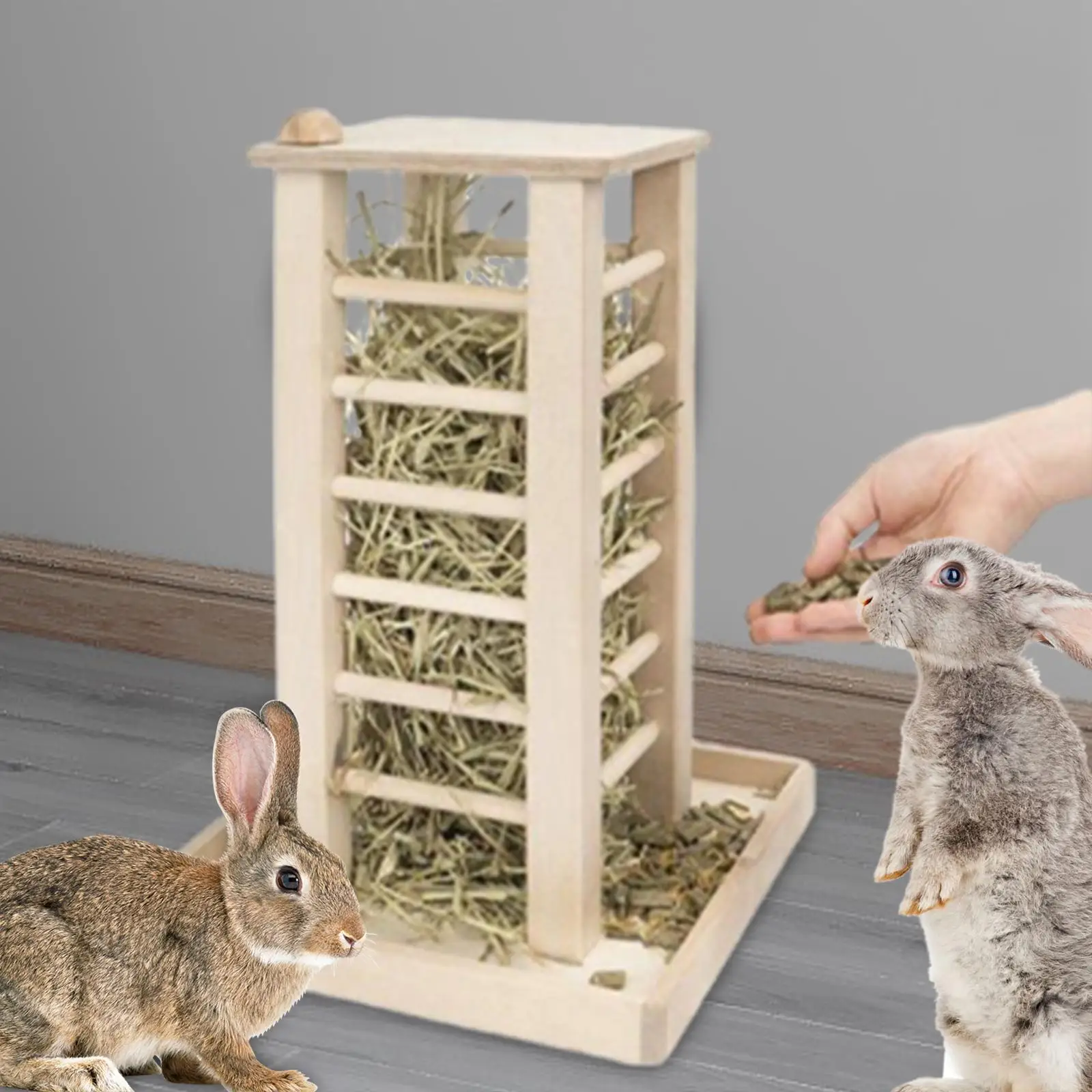 Bunny Hay Manger Feeder Hay Holder Wooden Rabbit Hay Feeder for Small Animals Cage Accessories Guinea Pig Hedgehog Ferret