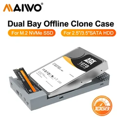 Двойной корпус MAIWO для M.2 NVMe 2,5 дюйма 3,5 дюйма SATA SSD/HDD с автономным клонированием типа C 10 Гбит/с, дубликатор для M.2 NVMe HDD