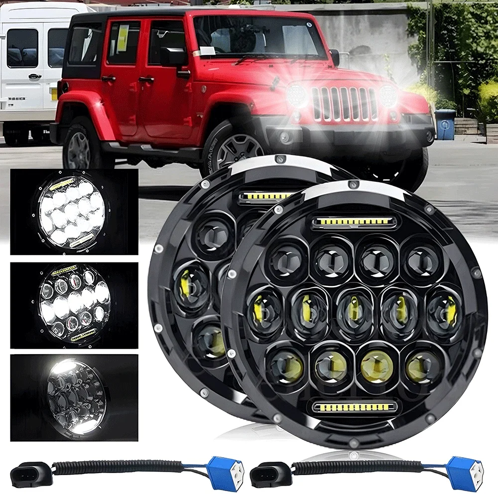 

7-дюймовые круглые светодиодные фары с автоматической сменой направления света, фары в стиле «череп» для мотоциклов, подходят для Harley Davidson, для Jeep Wrangler
