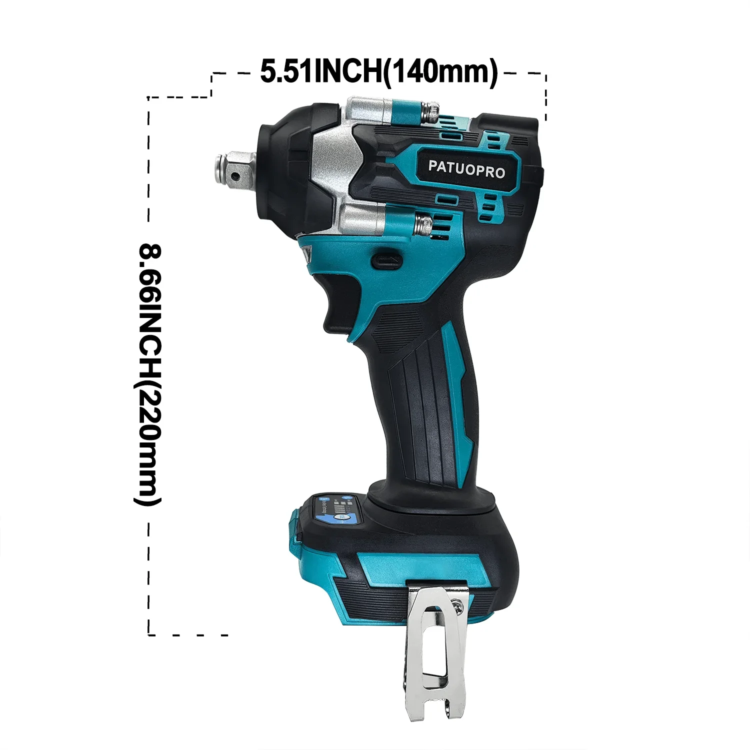 Chave de impacto sem fio de 1/2 polegadas, chave elétrica sem escova, 500N.m, velocidade de 4 modos com bateria de 4,0Ah e carregador
