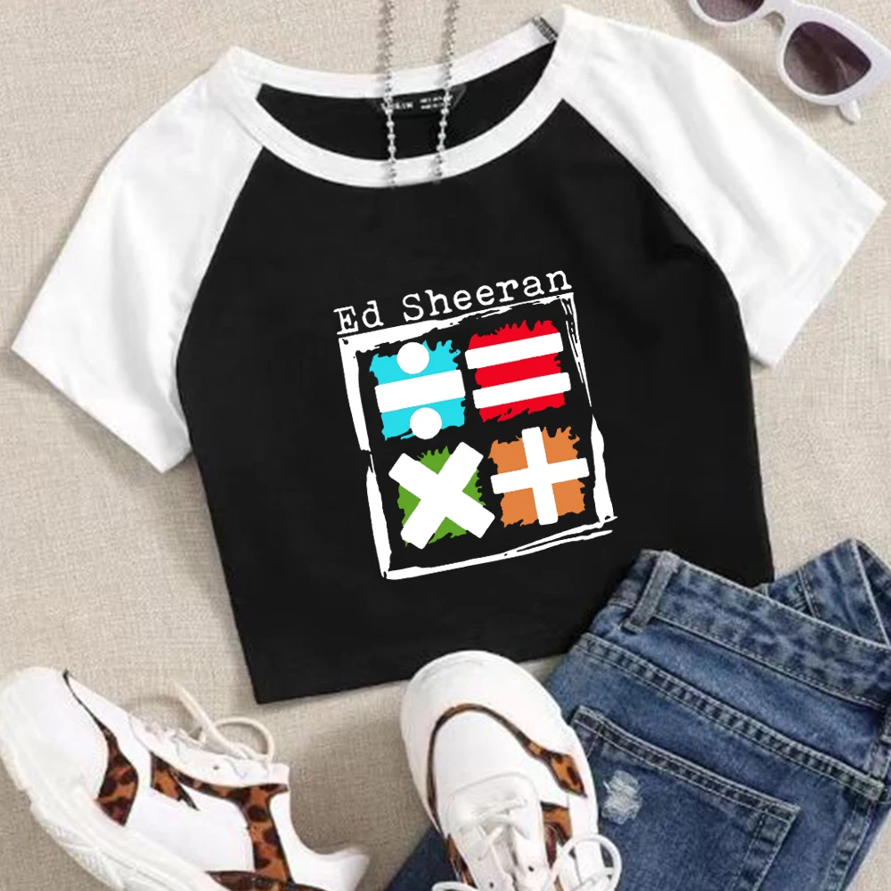 Ed Sheeran World Tour 2024 Crop Tops T-Shirt Girls Fans Gift O-Neck Short Sleeves Regular Fashion Super-short Casual