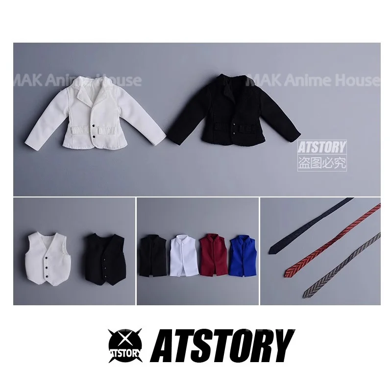 1/12 스케일 조끼 정장 바지 넥타이 흑백 세트 6인치 남성 군인 액션 피규어 바디에 적합