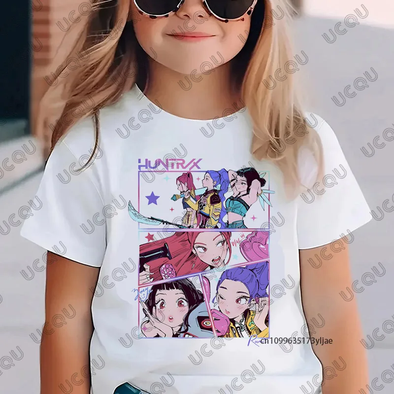 

2025 Kpop Demon Hunters Graphic Print Children Cotton T-shirt Summer Short Sleeve Tees Boys and Girls Clothes Casual Kids Tops