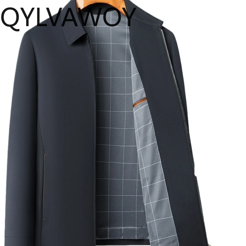 

QYLVAWOY 2025 весенне-осенняя мужская куртка с лацканами, повседневная верхняя одежда для средних и пожилых людей, стильная, удобная, высококачественная, LJ2726