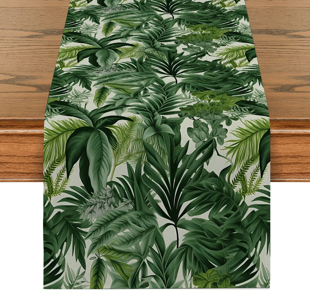 Botanical Green Table Runner Palm Leaf Table Runner Holiday Party Kitchen Centerpiece