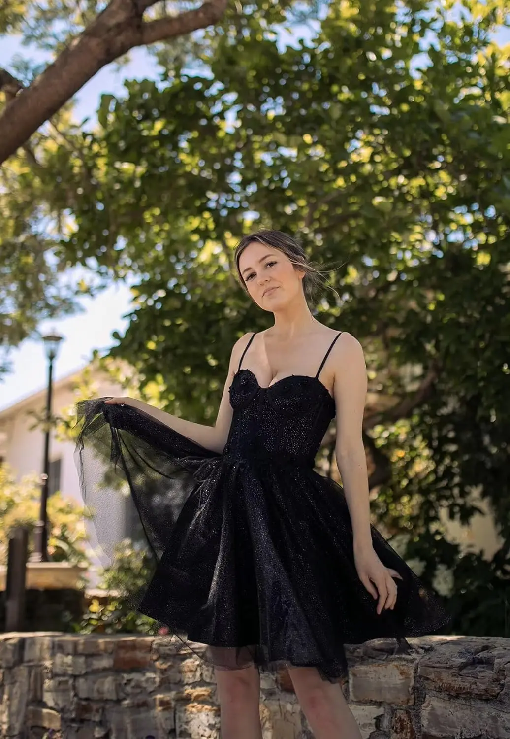 Glanzende chiffon terug naar schooljurk 3D bloemen korte baljurk A-lijn Quinceanera DAMA jurk, verjaardagsfeestje cocktail baljurk