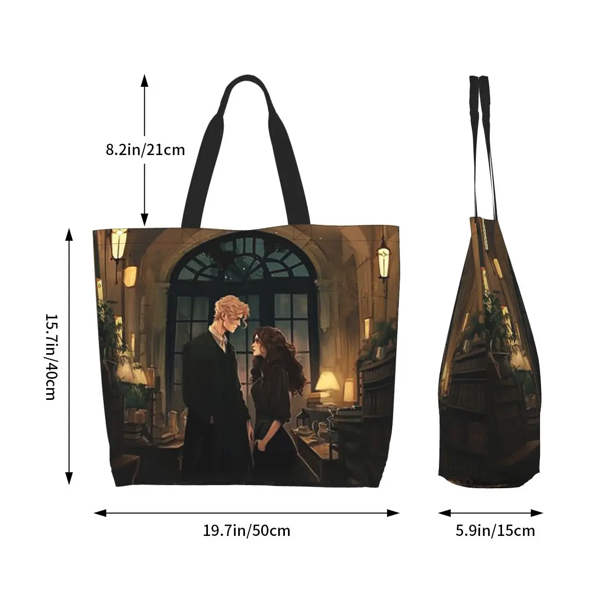 Dramione At The Library Shopping Tote Bag Canvas Large Capacity Shoulder Bags Shopper Grocery Handbag for Women