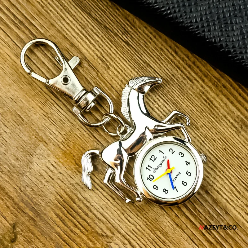 Elementary School Student Creative Little Golden Silver Horse Pocket Watch Boys and Girls Keychain Hanging Schoolbag Learning Ti