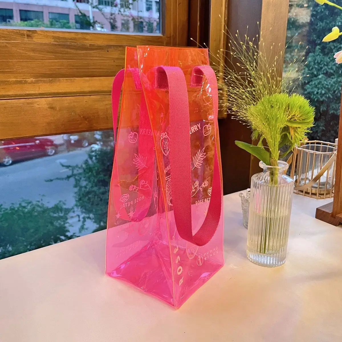 Transparent Colored PVC Ribbon Tote Bag Jelly Waterproof Storage Bag Small Gift Bag with Customizable Logo