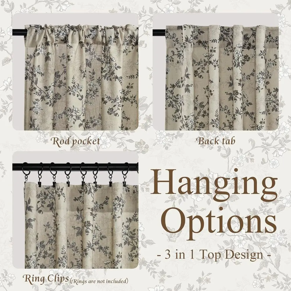 Tende in lino floreale con farfalla vintage, 52x84, trama spessa, non trasparente, per porte scorrevoli, stanze per ospiti e bambini