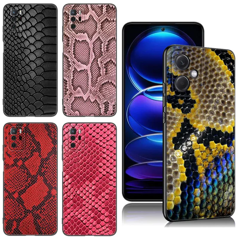 Python Snake Pattern Phone Case For Xiaomi Redmi Note 8 9 10 11 11E 11T 11S 12 Pro 4G Plus 5G 8T 9S 10S 12S Black Silicone Cover