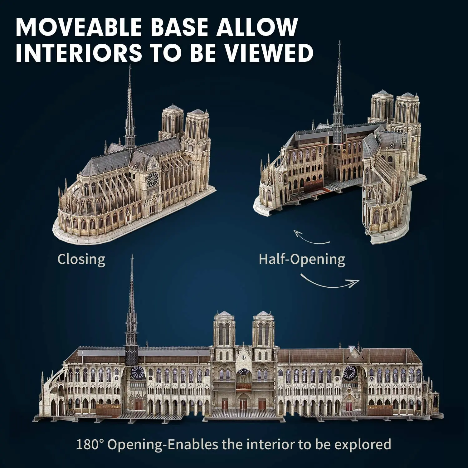 3D Puzzle for Adults Moveable Notre Dame de Paris Church Model Kits Large Challenge French Cathedral Brain Teaser