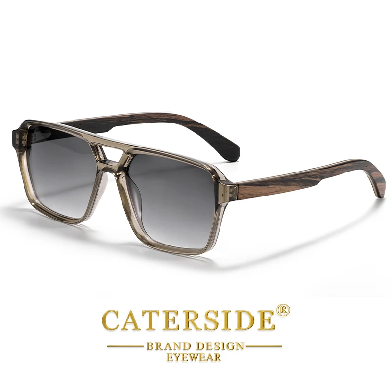 CATERSIDE Piloten-Sonnenbrille für Herren, Massivholz-Bügel, flaches Doppelbrücken-Design, Sonnenbrille für Damen, Sommer-Outdoor-Modebrille – Detail 3