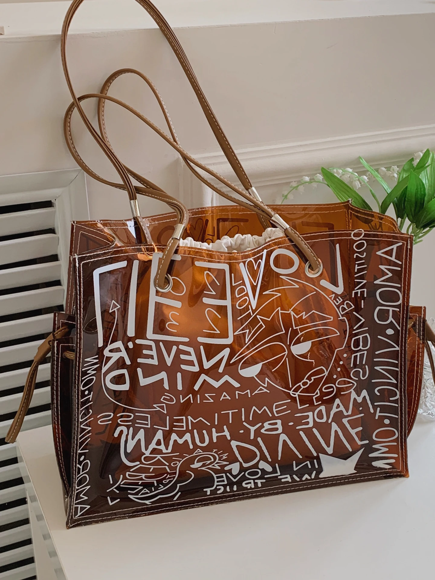 

Большая прозрачная женская сумка-тоут из ПВХ под кожу, модная универсальная пляжная сумка через плечо в корейском стиле