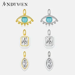 ANDYWEN 925 Sterling Silver Gold Marqulse Zircon CZ Hapy Evil Eye Wisiorek do tworzenia naszyjników Clear 2024 Rock Punk Fine Jewels