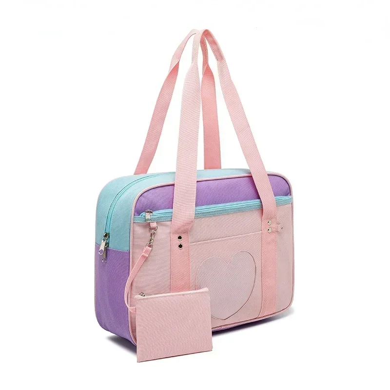 Pink Japanese Preppy Style Uniform Shoulder School Bags for Women Girls Canvas Large Capacity Casual Luggage Handbags Totes