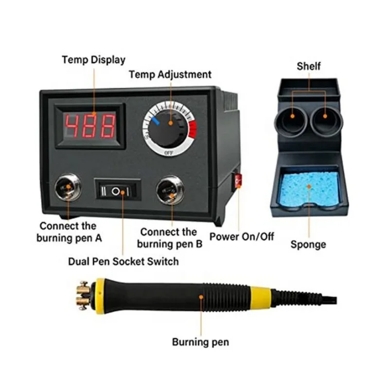 Custom Pyrography Wood Burning Kit Wood Burner Tool Dual Pen 60W Upgraded Adjustable Pyrography Machine