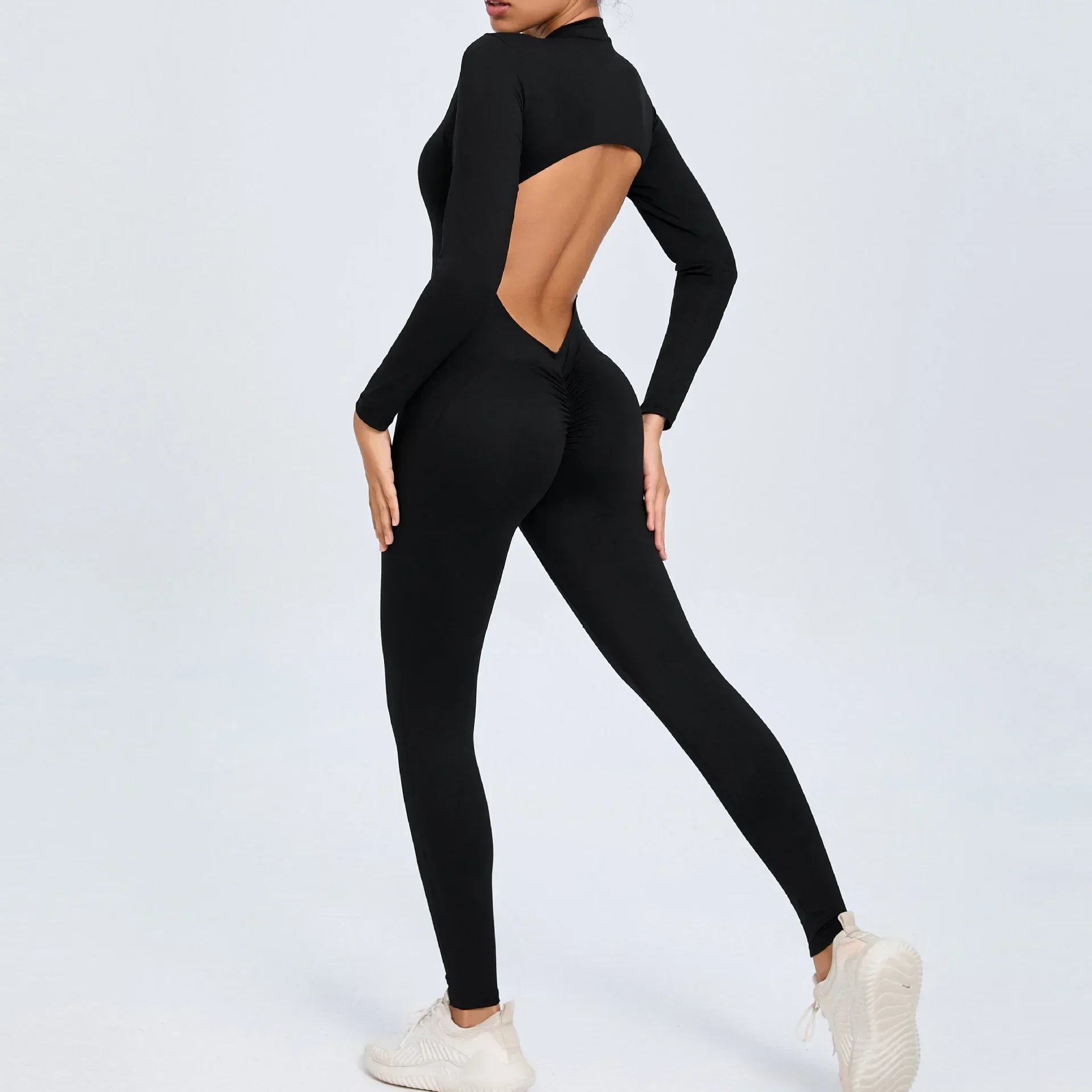 Long Sleeve Jumpsuits Padding Fitness Overalls for Women One Pieces 2024 Monos Para Mujer Black Brown Red Pink Blue White Beige