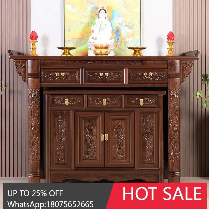 Mesa de altar SGF con gabinete de altar interior elevado para uso doméstico, juego completo con mesa de oferta de dos niveles