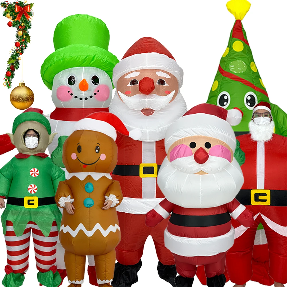 Christmas Funny Inflatable Costumes Gingerbread Man Santa Claus Elf Snowman Tree Penguin Adult Kid Halloween Carnival Party