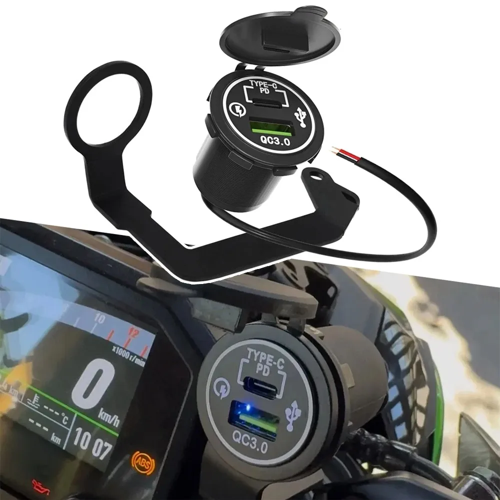 Fits for KAWASAKI Z900 2017-2026 Fast Charger USB Type-C PD Port Kit W/Connector Parts Motorcycle Accessories