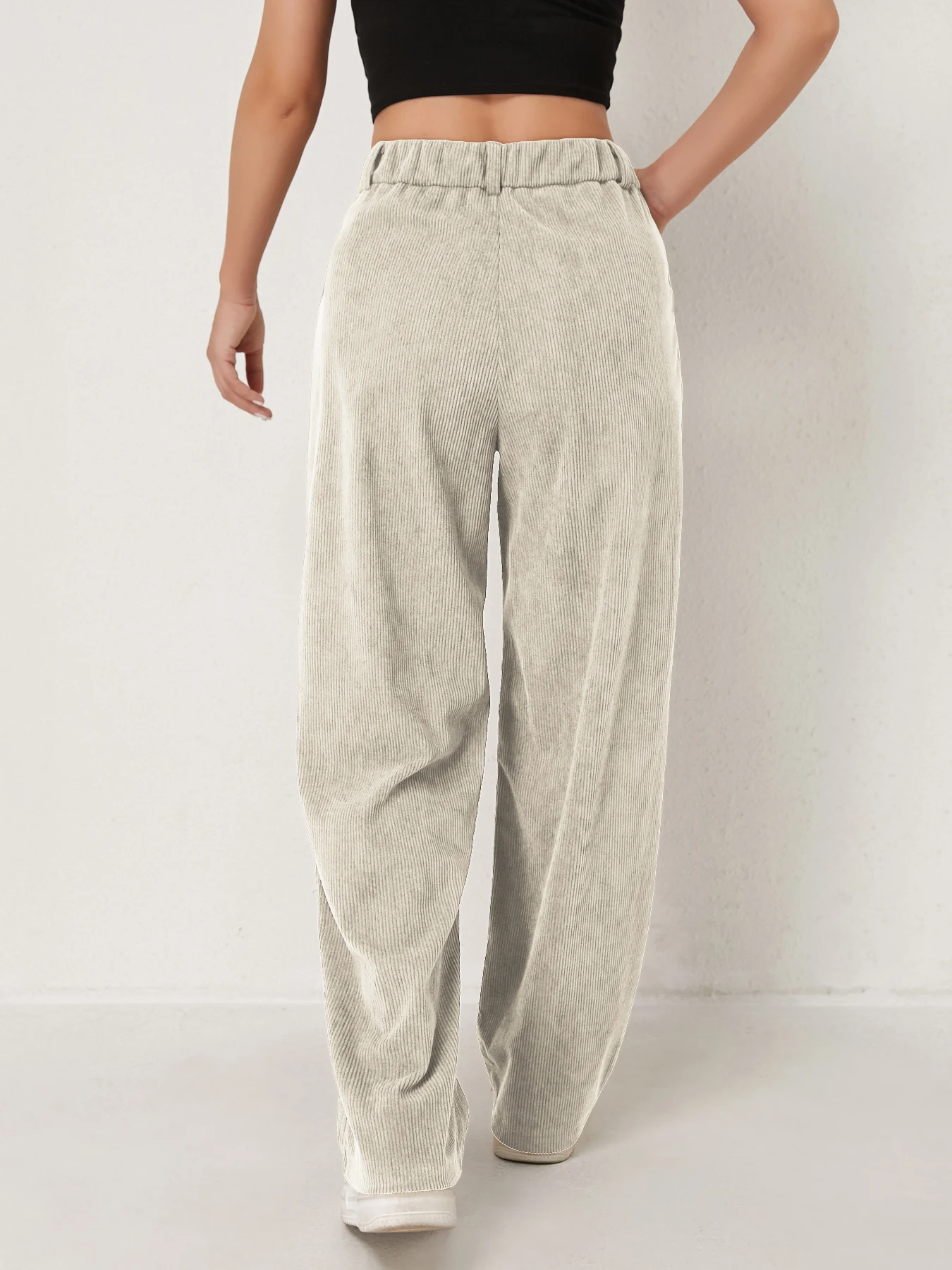 Neue Herbst- und Winter-Freizeitanzüge für Damen in Unifarben aus Cord mit weitem Bein und geraden, samtartigen Hosen, die schlank aussehen – Detail 18