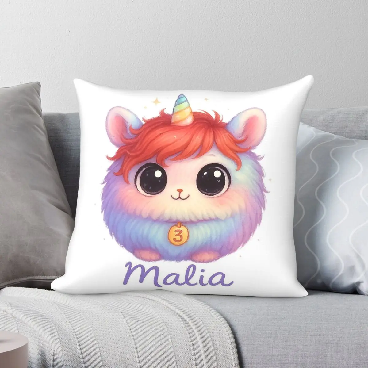 Birthday Unicorn Friend Malia Square Pillowcase Polyester Linen Velvet Creative Zip Decor Home Cushion Case