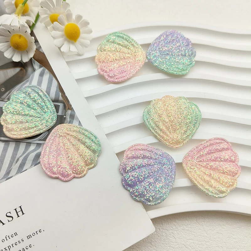 50 Stück glänzende, farbverlaufende Muschelapplikationen, 3,3 cm, zum Selbermachen, für Haarspangen und als dekoratives Zubehör für Stoffe. – Detail 5