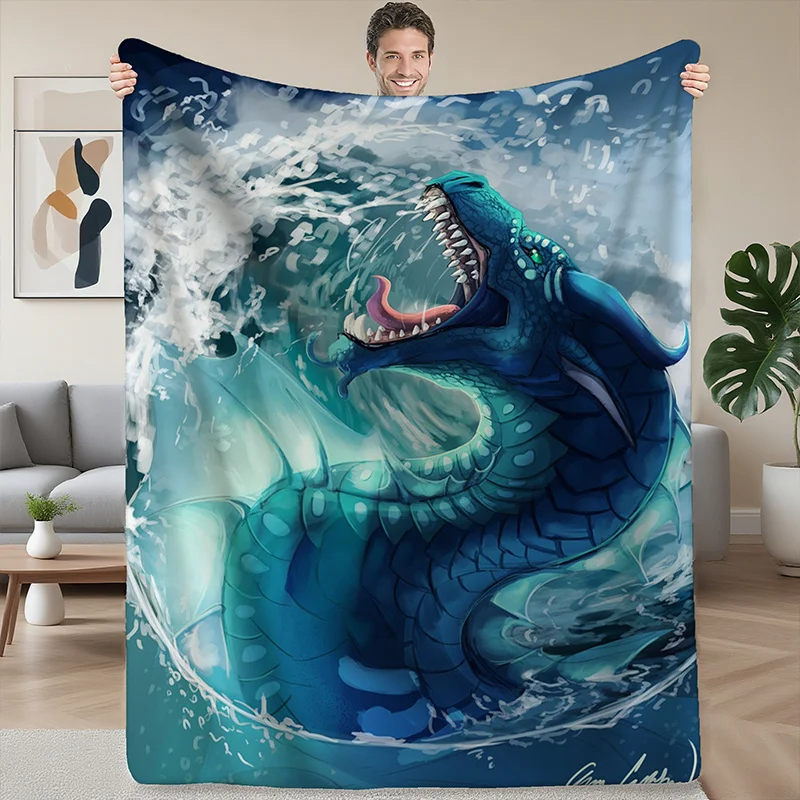 Wings of Fire Behemoth Blanket - Soft Flannel Dragon & Sea Design Bedspread, All-Season Couch Throw for, Gift for Fans, Cozy Bed