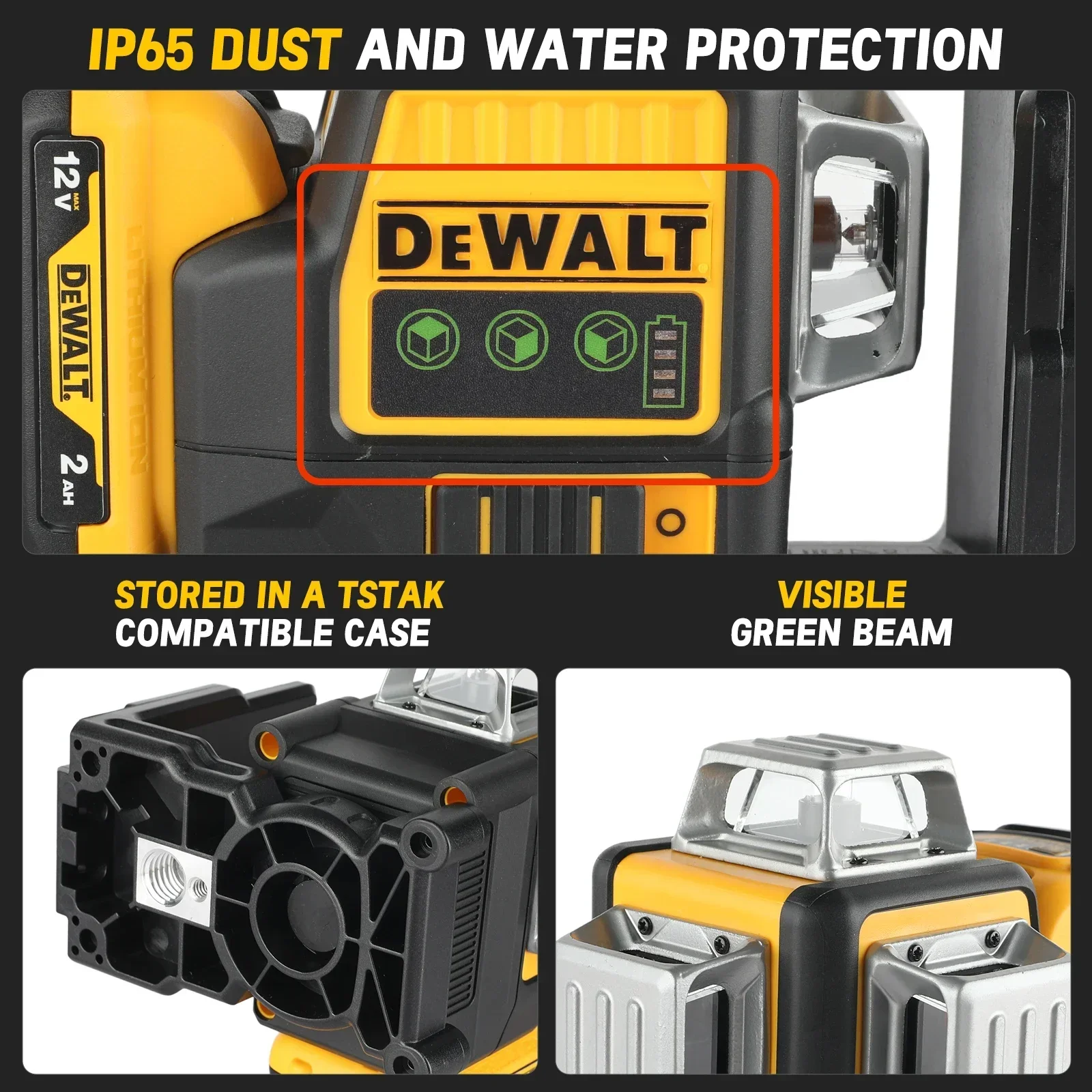 위세를 얻다 2025 Dewalt DW089LG 12선 3면*360도 수직 12V 리튬이온 배터리 레이저 수평계 수평 그린 미터 야외 레이저 수평계 360도 니빌 레이저