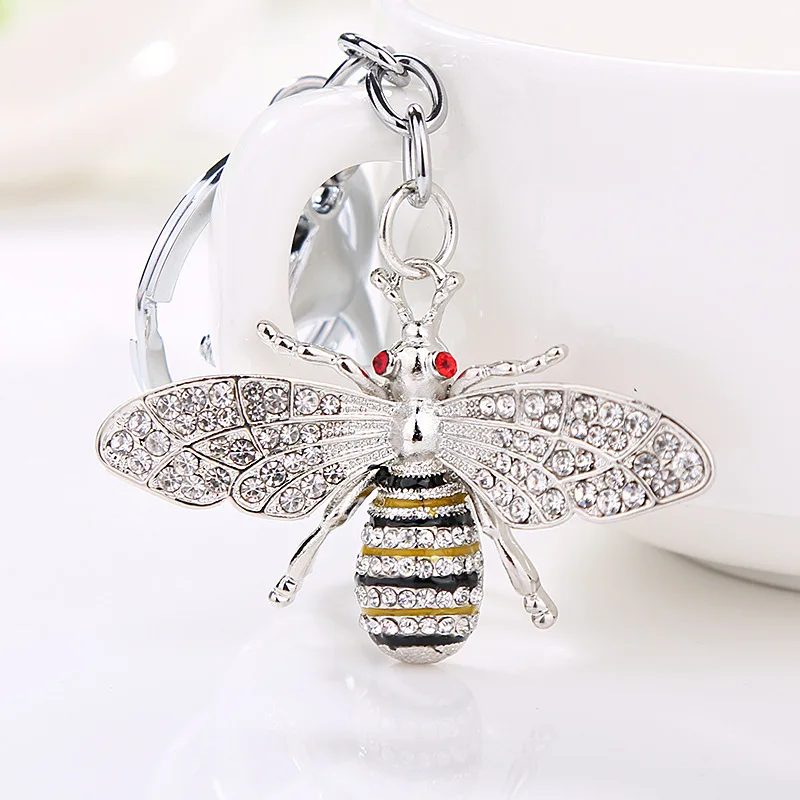 جديد سبائك كريستال رصع النفط نازف المجوهرات مفتاح سلسلة صغيرة النحل حقيبة قلادة سيارة حلقة رئيسية هدية حفلة بالجملة