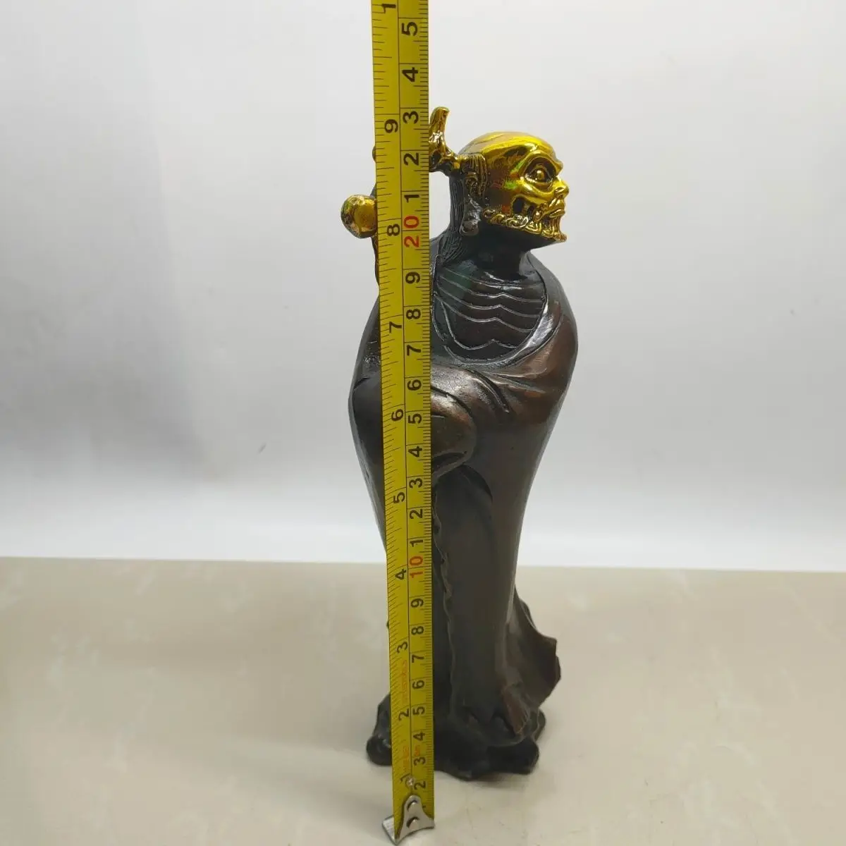 Gilt Brass Bodhidharma Buddha Statue, Zen Patriarch Copper Figurine for Worship & Decor