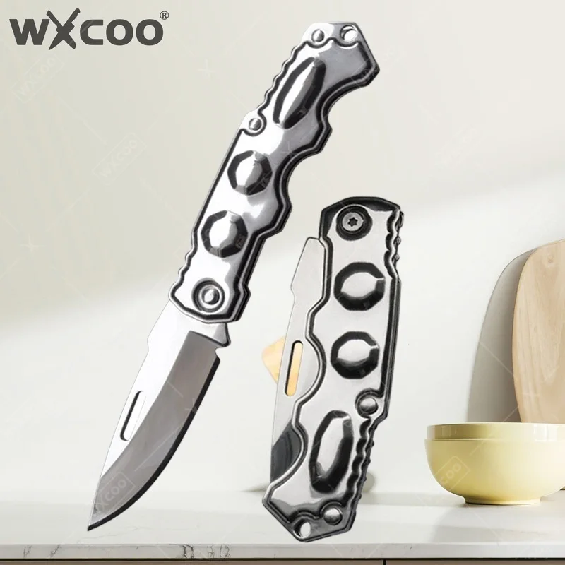 WXCOO Folding Fruit Knife Stainless Steel Kitchen Pocket Paring Knives Meat Cleaver Cooking Kitchen Accessories