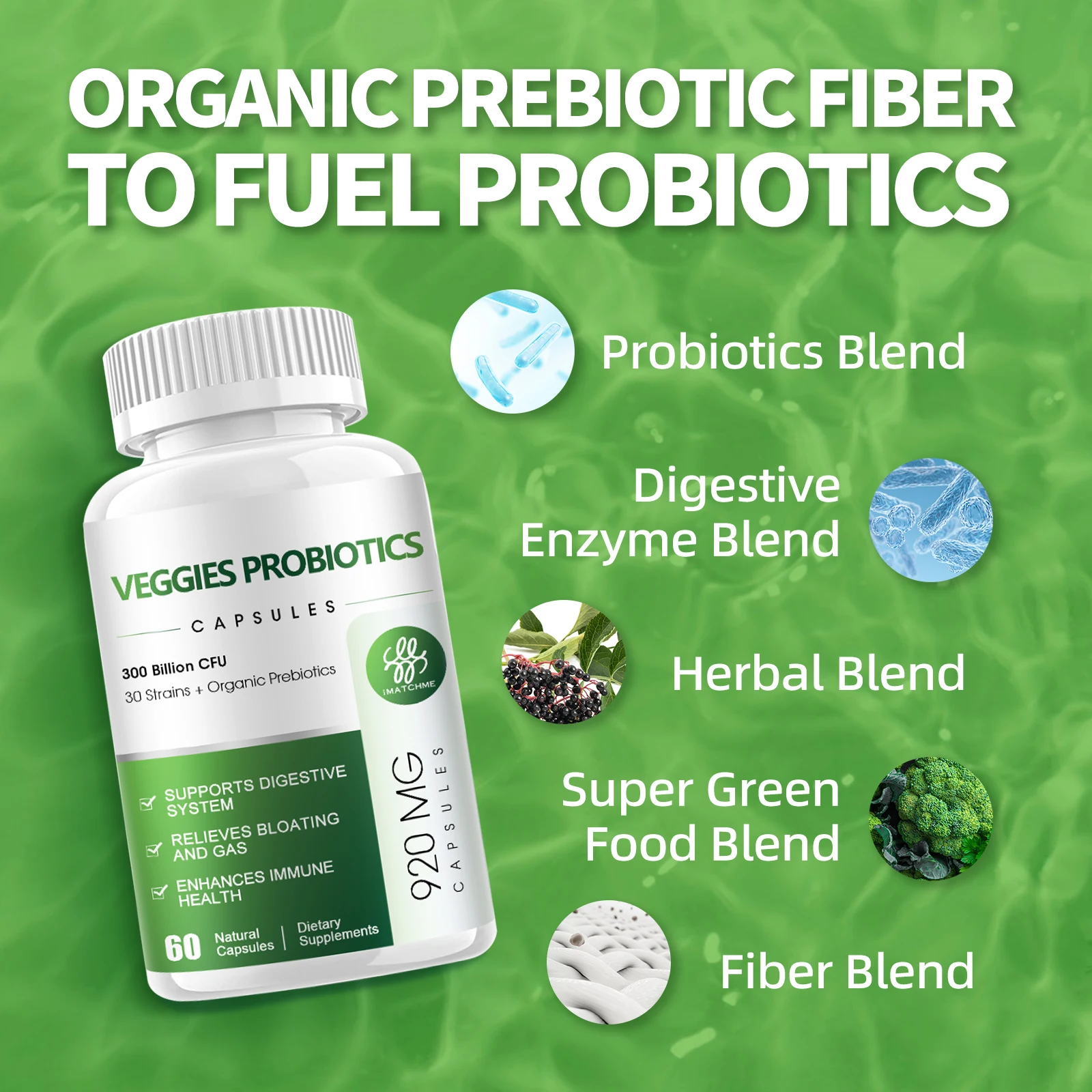 300 Billion CFUs Probiotics for Digestive Health, Gas, Bloating, Constipation Support, Digestive Enzymes & Prebiotics