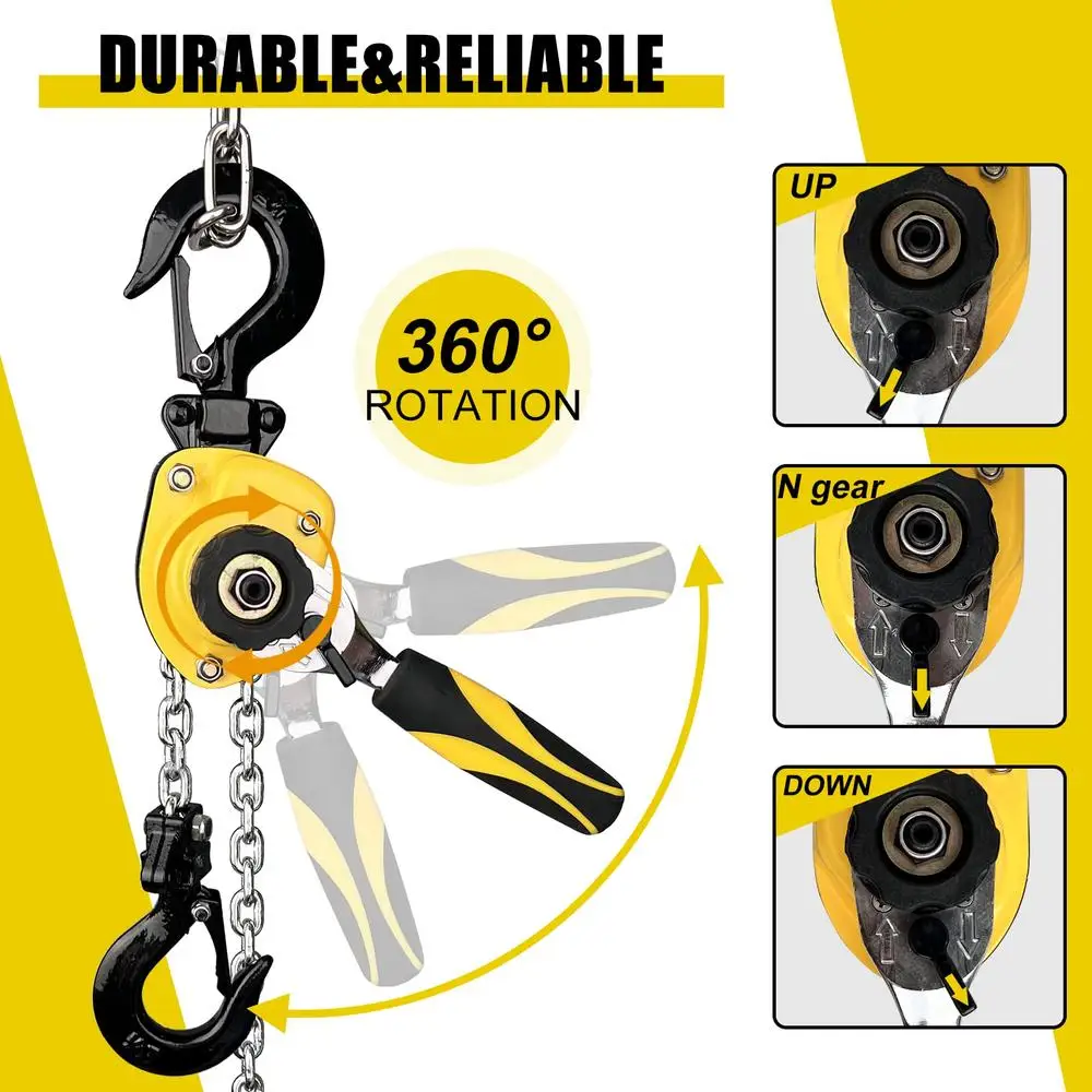 1/4 Ton 550Lbs Capacity Mini Chain Hoist 5FT Lift Portable Ratchet Lever Hoist Vehicle Repair Factory Small Space Outdoor