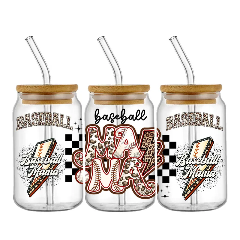 Cartoon Ball baseball 16OZ UV DTF Cup Wraps Transfer Sticker For Glass Libbey Can Bottle Selfadhesive Washable DIY Custom